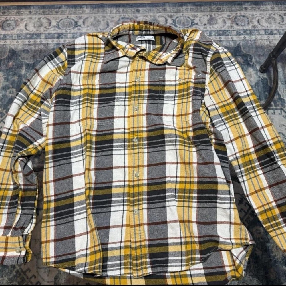 Sonoma Shirt Mens Medium Yellow Black Flannel Long Sleeve Button Up Hiking